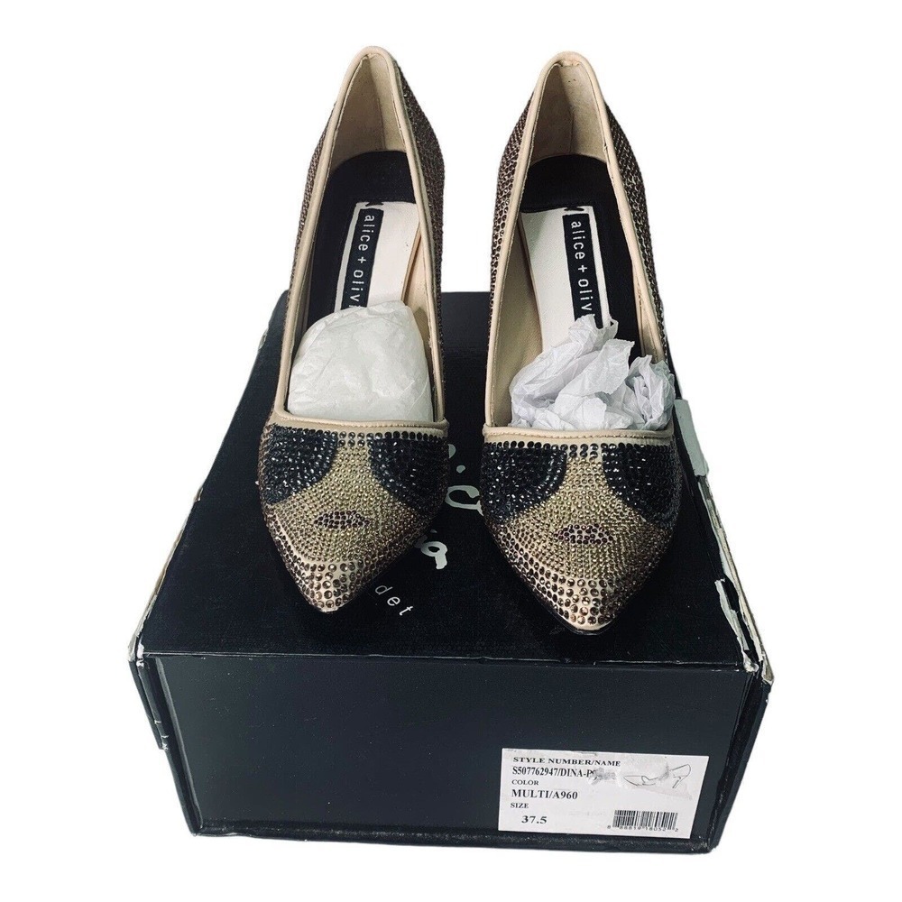 Alice + Olivia Dina Crystal Face High Heel Pumps NWOB $395